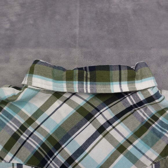 Old Navy Shirt Mens M Blue Green Plaid Pearl Snap Western Fit Button Up Dress - Picture 12 of 16